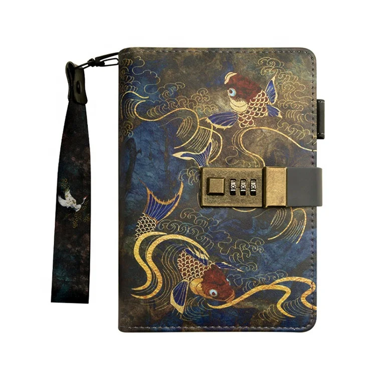 Personalized Chinese classical beautiful portable A6 lock diary notebook with pen holder