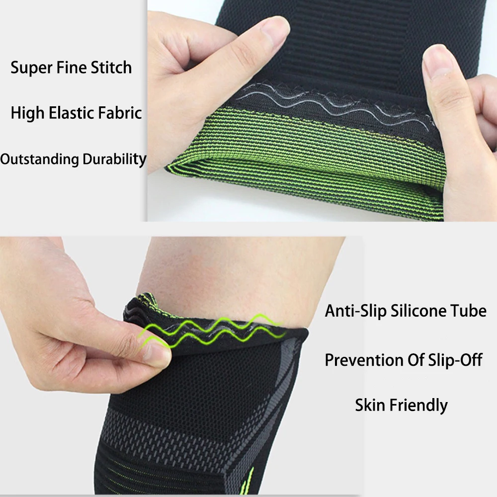 Low MOQ Custom Logo FBA Service Breathable Sports Compression Knee Brace Knee Protector Support Sleeve Pad Black+Green -1 Piece