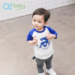Q2-baby New Style Appliques Collarless Long Sleeve Baby Boys Girl Tops T Shirt