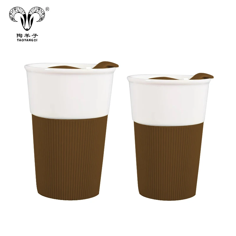 hot sale Ceramic mug with silicone lid and sleeve travel cup