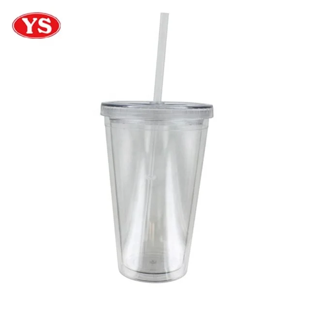 Customized Transparent Plastic 12 oz. Double Wall Sip Tumbler with Lid and Straw