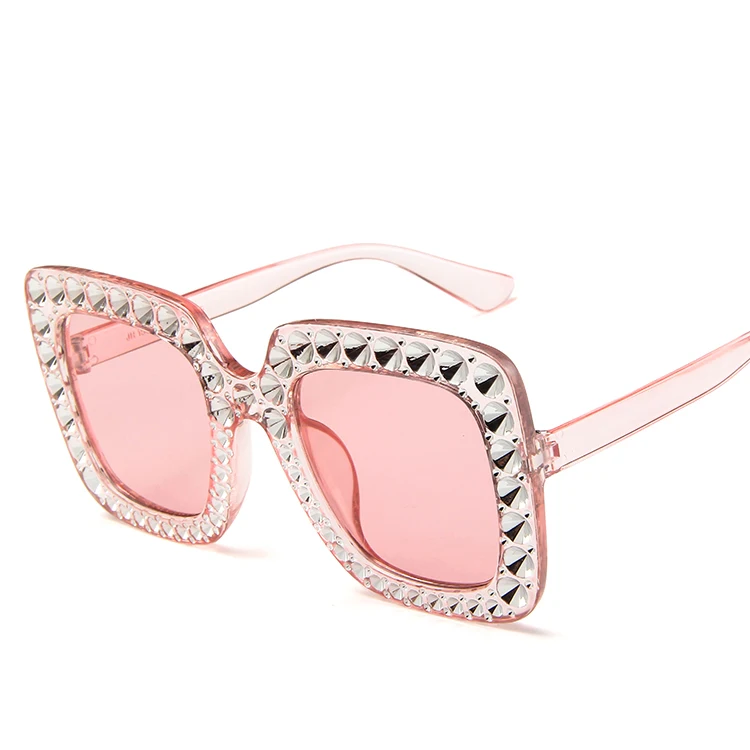 15982 Best Selling New Fashionable Women Diamond Studded Oversize Square Sunglasses