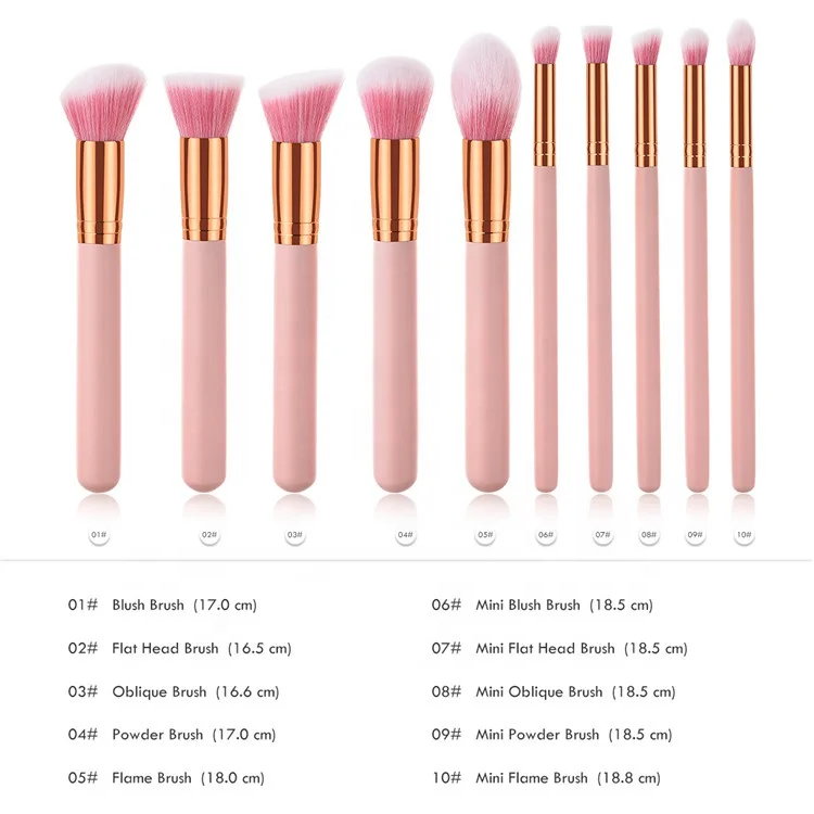 Pink 10 Pcs Makeup Brushes Natural Hair Professional Makeup Brush Set Stock Private Label