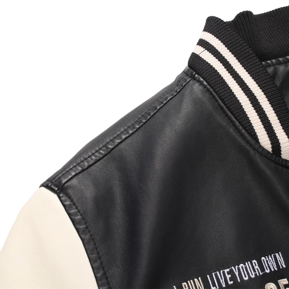 
Wholesale custom Winter Motorcycle PU Leather Long Sleeves Letter baseball varisty Jacket 