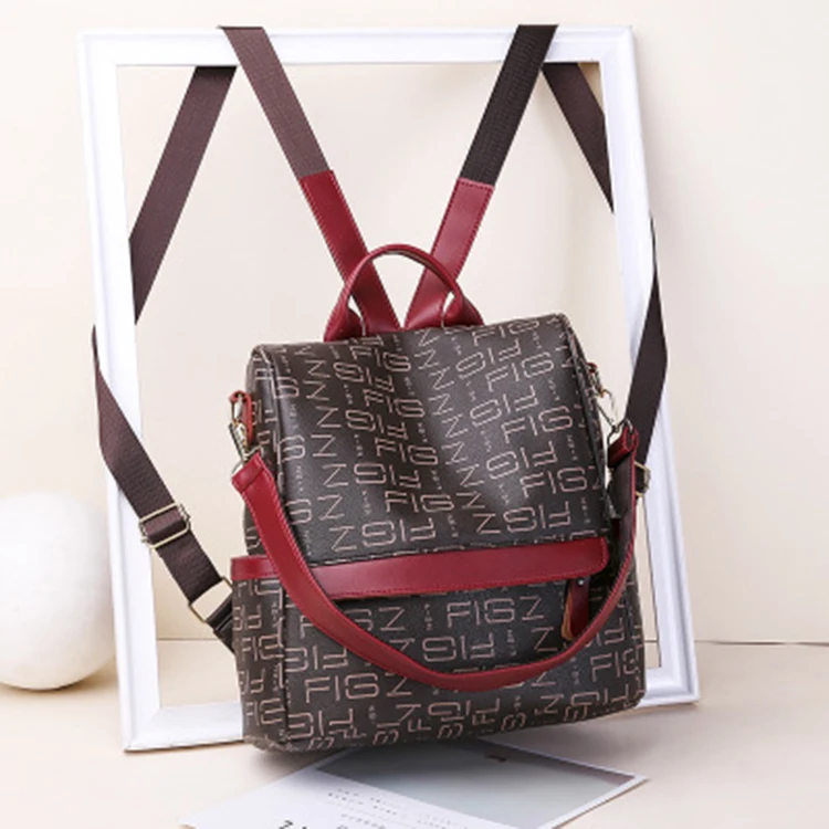 2019 newest pu leather school backpack for women with letter printing