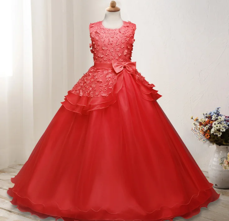 children long frock design white princess dresses Kids party wear frock flower girl maxi dresses Wedding dress