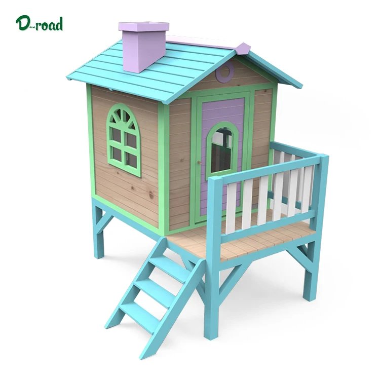 Outdoor Playground Patio Small Wooden  Children Kids Cubby House With Slide