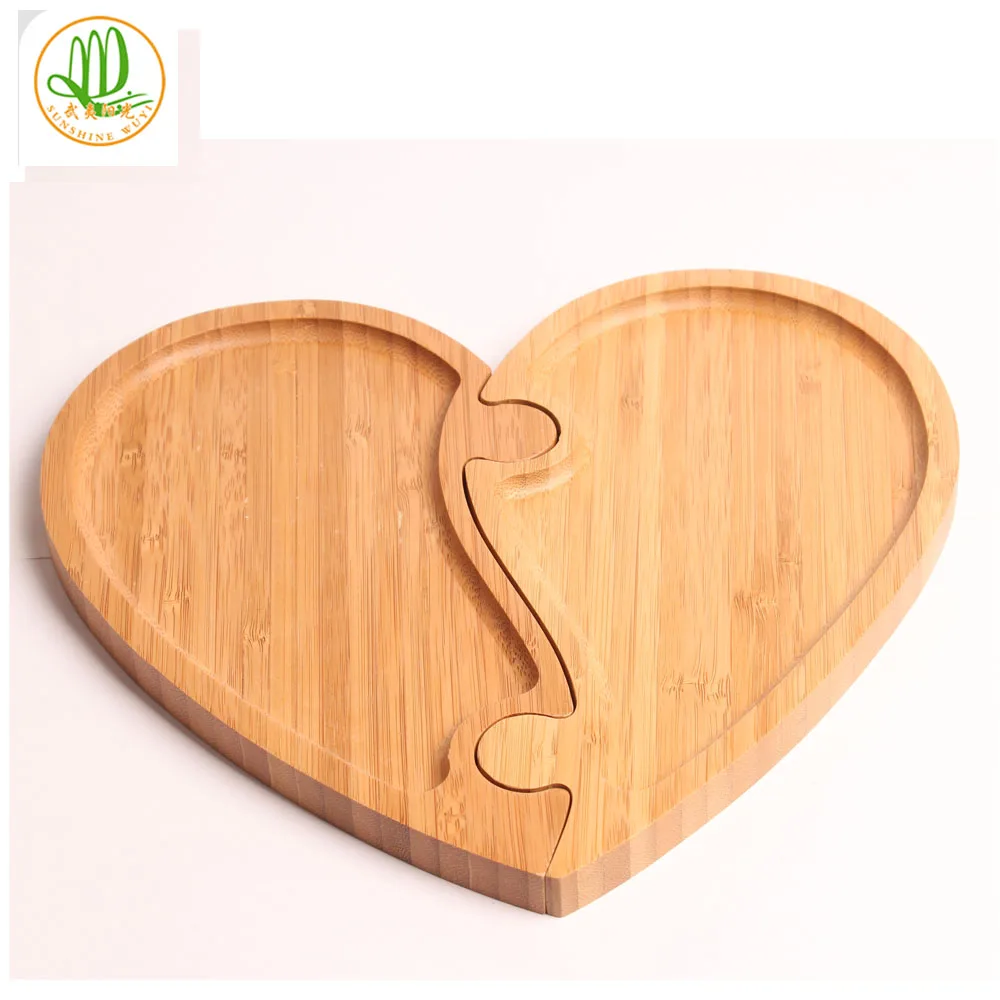 Customization Bamboo Snack Bread Fruit Serving Tray Love Heart Shaped Bamboo Serving Tray Plate