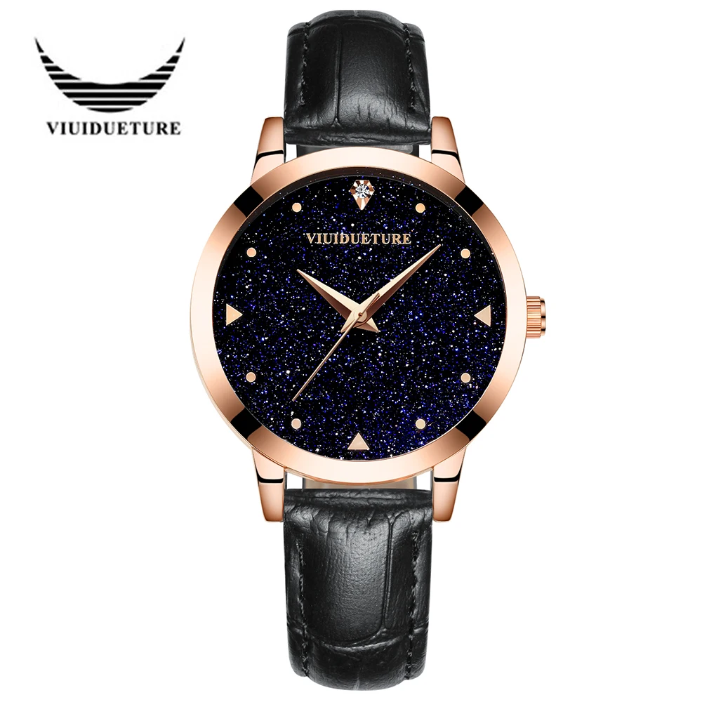 Lady stone watch black dial Japan movement Quartz Watches like the night sky with stars for your lover