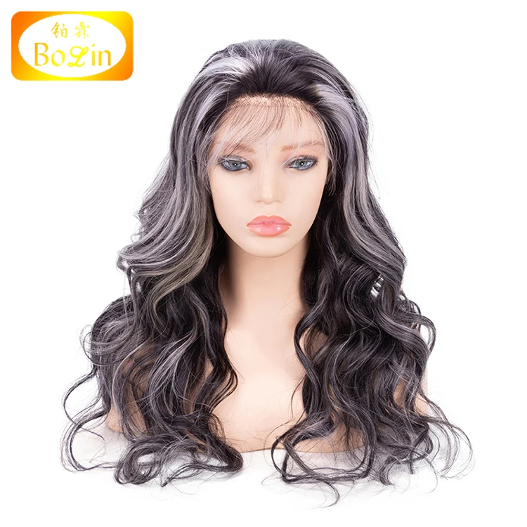 
Wave Lace Front Human Hair Wig Ombre Highlight Grey Indian Remy Human Hair Wigs Pre Plucked Lace Front Wig 