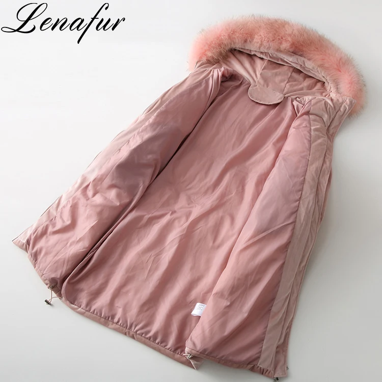 Women Warm Pink Light Blue Oversize Long 90% White Duck Down Feather Padded Fox Fur Collar Down Jackets Coat Overcoat