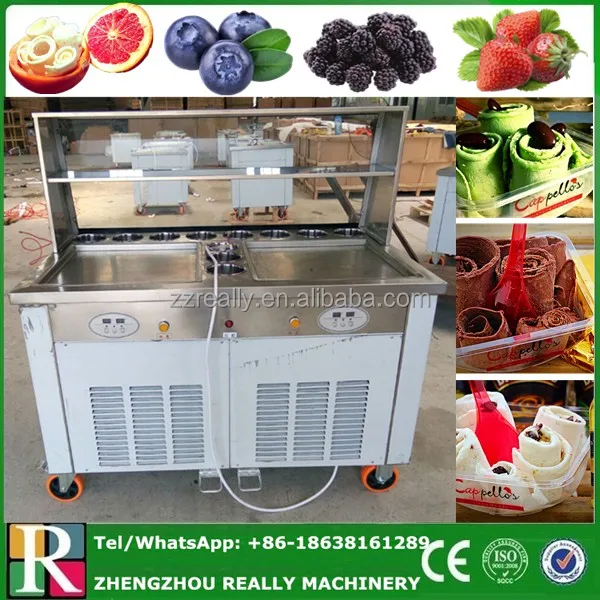 Thailand Double Pan 11 Buckets Fried Ice Cream Roll Maker Mini Fruit Fried Ice Cream Machine