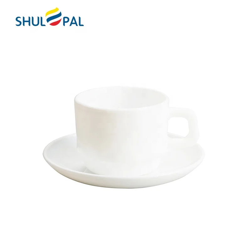 Stackable Coffee Cup White Opal Glass Cups Saucers Classic Round Innovative On-trend Design Sustainable 190ml