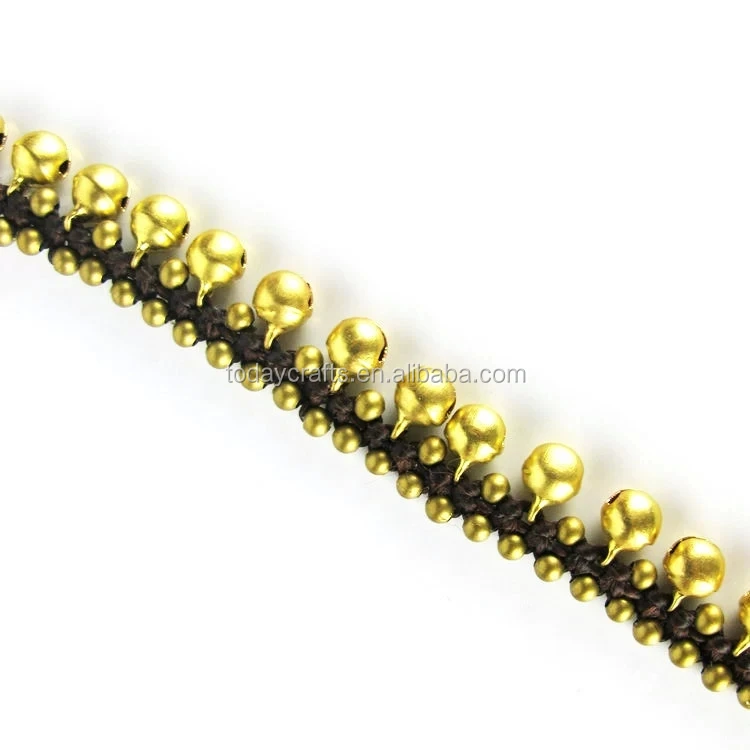 BRASS BEADED ANKLETS WITH BRASS BELLS Handmade Thailand Fair Trade Jewelry