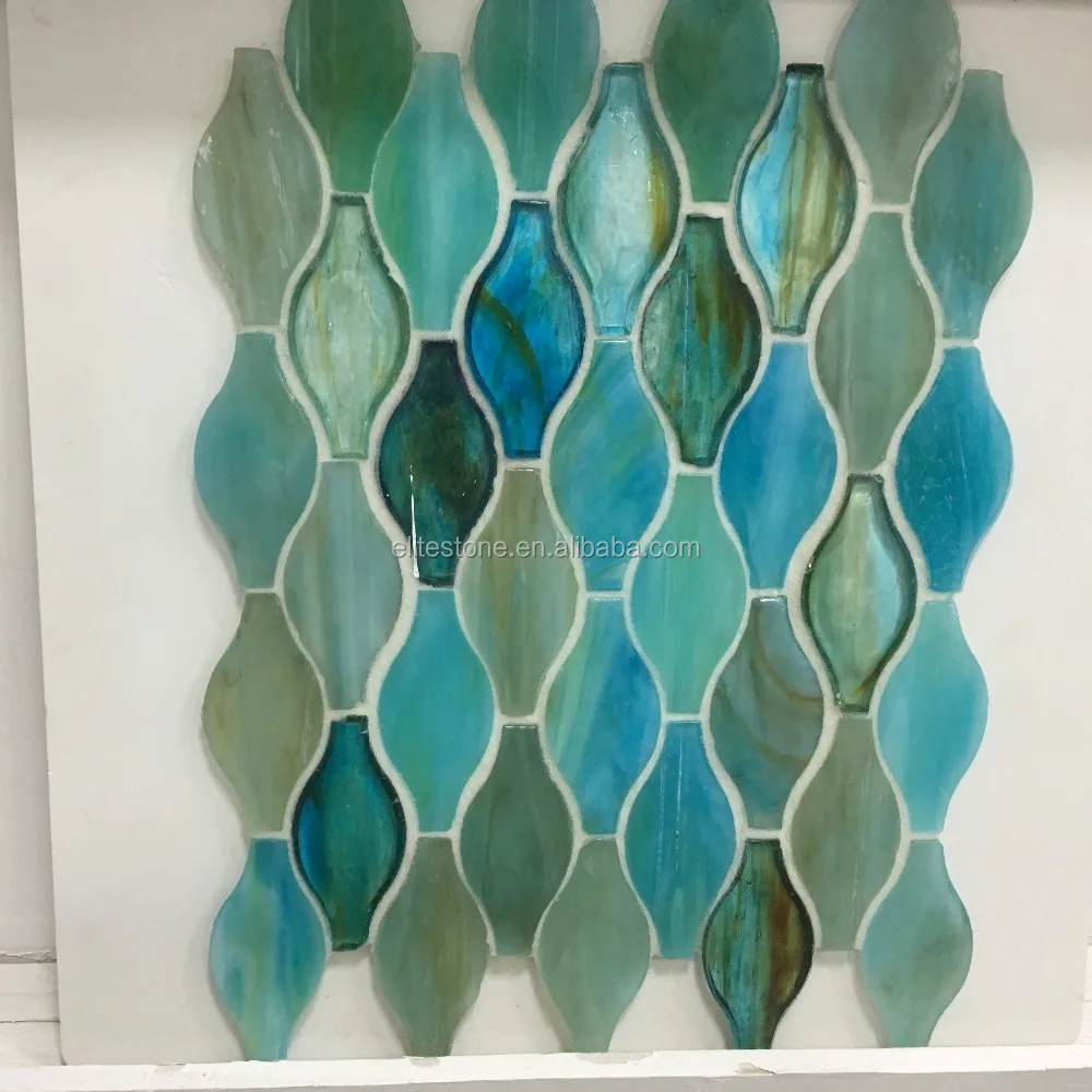Green Glass Mosaic Arabesque Glass Mosaic Tile Crystal Glass Wall Tile
