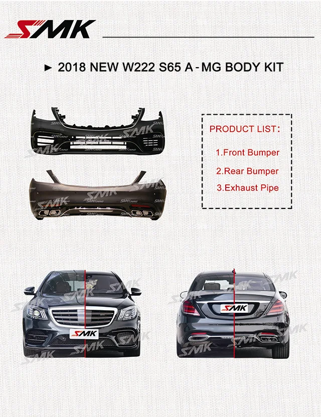 For 2018 M-ercedes S-class S65 W222 Upgraded A-MG Body Kit with Exhaust Tips ,front bumper and rear bumper