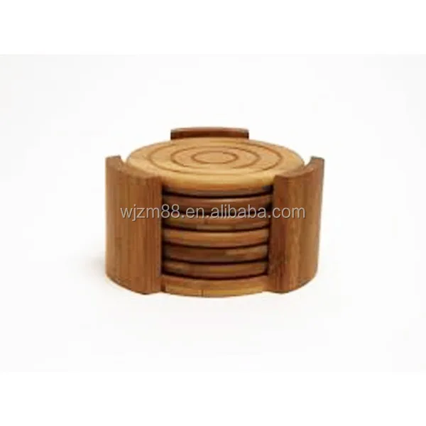 round shaped bamboo coasters set, coffee cup coasters wholesale