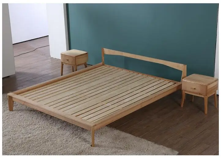 2019 Hot Sale Solid Wood Antique Nature Nordic Queen Size Hotel Bed