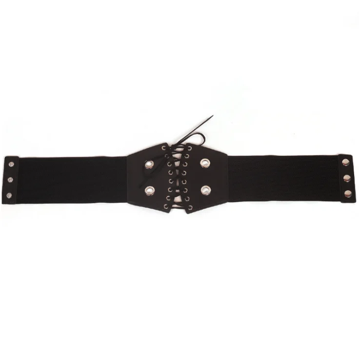 Womens PU Corset Belt Lace Up Elastic Wide Waist Band Cinch Trimmer