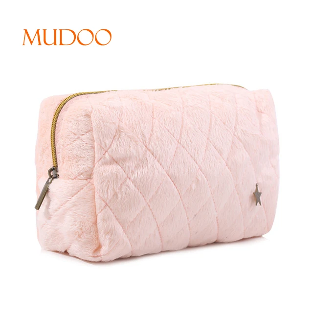 Hot sale pink fluff cosmetic bag with little star