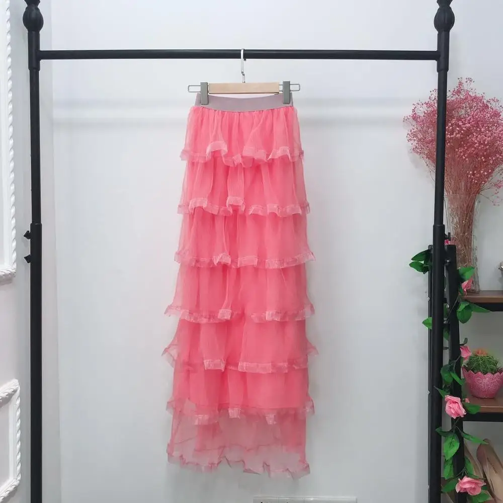 New arrival full lace layered long mesh skirts