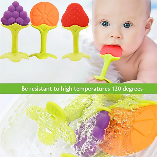 BPA Free Natural Organic Freezer Safe Fruit Silicone  Baby Teething Toys for Babies, Kids, Toddlers
