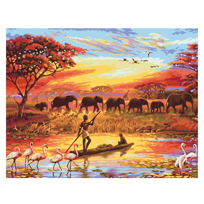 Landscape South African elephant Abstract Decorative hanging Painting by numbers Diy Digital Oil Painting 40*50CM Framed