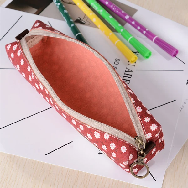 NEW Girl school office clear trendy canvas pencil pouches online shiny flower floral pattern canvas pencil case