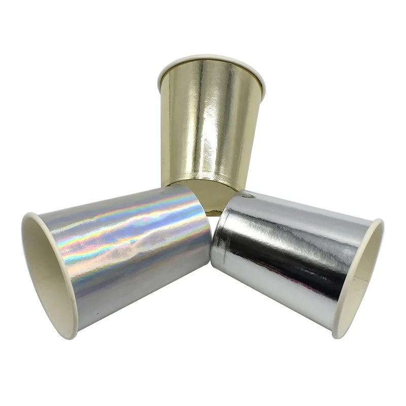 disposable paper metallic colored gold silver foil drinking cups for cold beverages