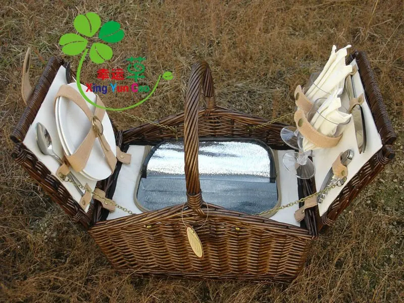wholesale hot sell wicker picnic cooler basket insulated hamper for 2