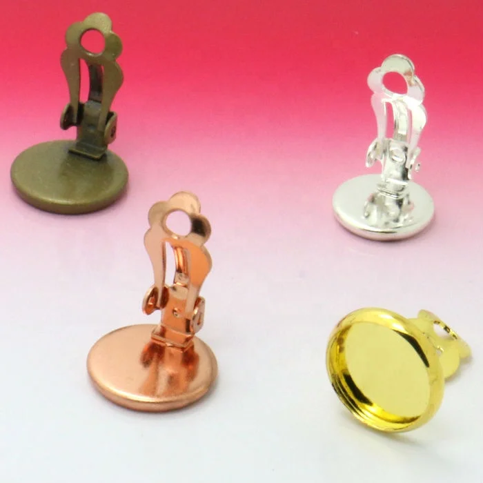 16mm Silver/Rose Gold/Antique Bronze Cameo Cabochon French Ear Clip Setting Blank Base DIY Earring Findings