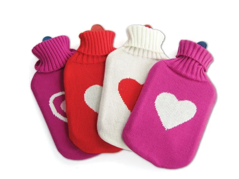 High Quality Classial Colorful Natural Rubber Hot Water Bag/hot water bottle with knitted cover/knitting cover