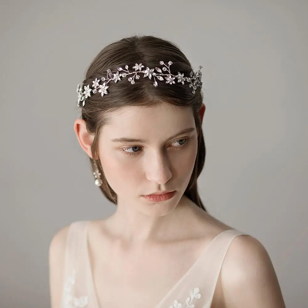 Bridal Rhinestone Crystal Hair Vine Tiara Crown Wedding Comb Hair Chain Headpiece Floral Headband Hair Ornaments for Women