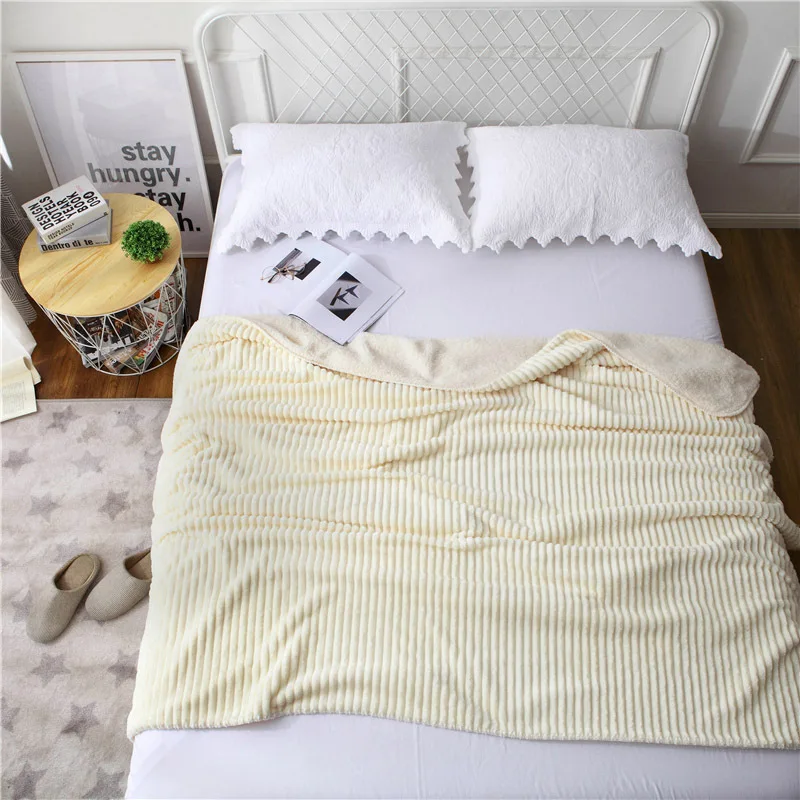 
Two Layer Solid Stripe Flannel and Sherpa Blanket 