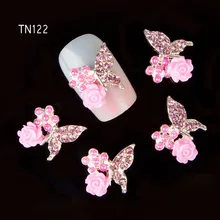 10pc Glitter Butterfly Rhinestones 3d Nail Art Decorations with Rose Alloy Nail Charms Jewelry for Nail