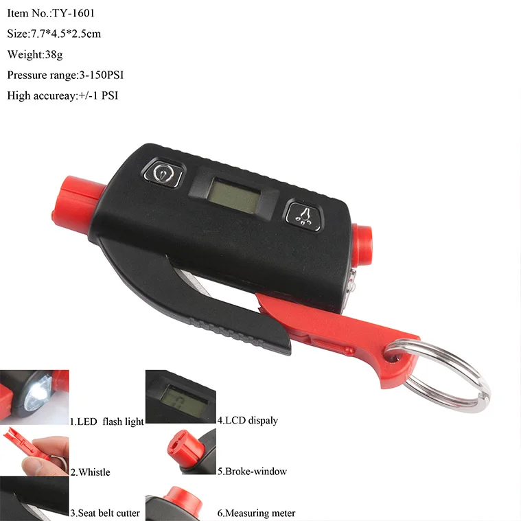 
6 in 1 car emergency tool glass hammer with seatbelt cutter 