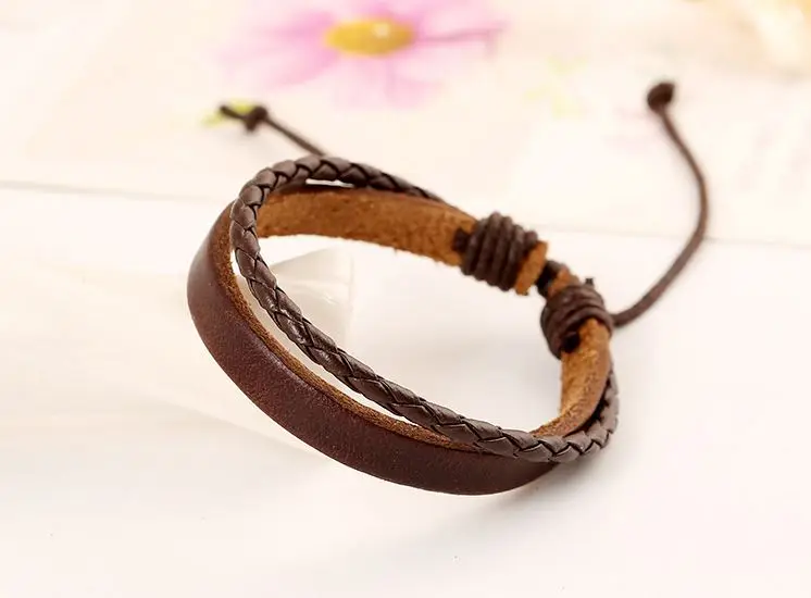 Wholesales Fashion Handmade Wristbands Truth Black Adjustable Leather Bracelet For Men