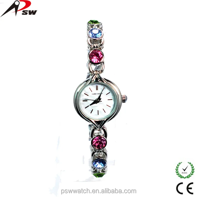 Hot Sale Girls Small Hand Chain Wristwatch Colorful Stones Fashion Lady Watch