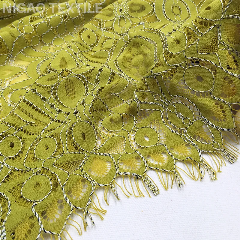 
Flower Pattern Eyelash Multicolor Fashion Style Nylon Cotton Knitting Lace Fabric French Tulle Net Lace Garment Knitted Guipure 