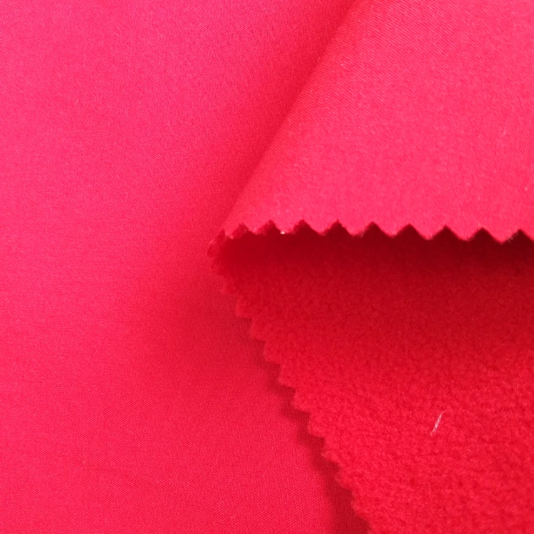Make to order stretch fabric bonded fleece with TPU membrane 3 layers breathable waterproof 320gsm solid dyed fabric for garment