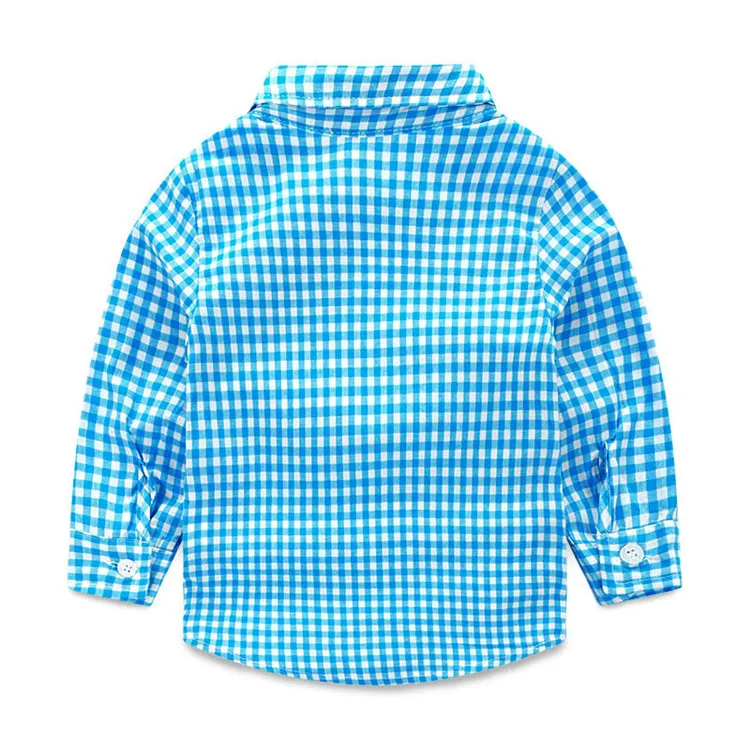 
hot sell fall boy fashion suit long sleeve grid shirt + overalls 2pcs baby boys clothing set 