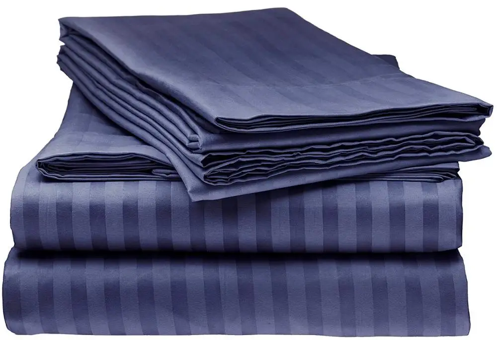 Hot Sale Colored Stripe Bed Sheet Set, CHOCOLATE,Navy