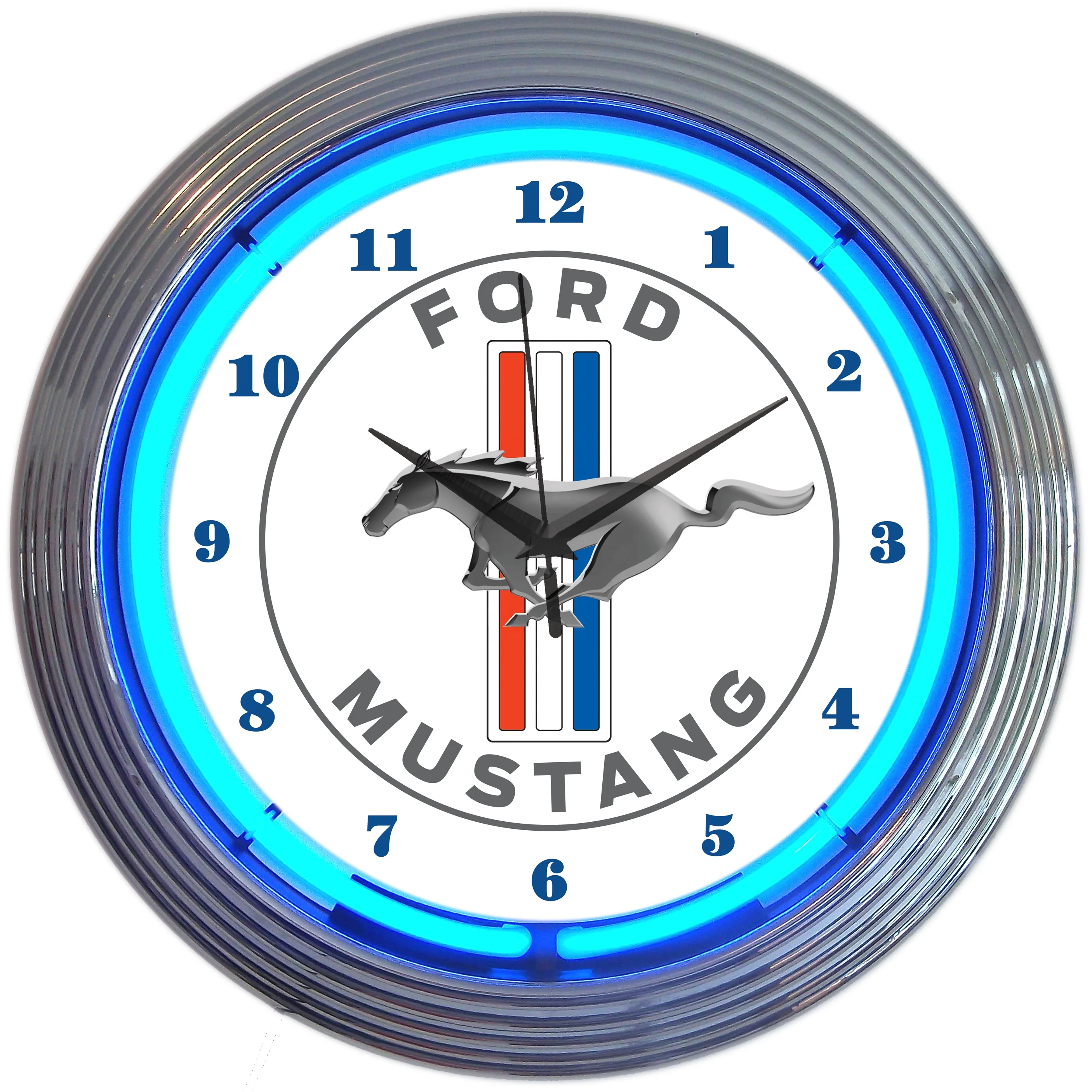 No MOQ glass neon ring wall clock china manufacturer shanghai antuo neon 15 inch round shape neon wall clocks