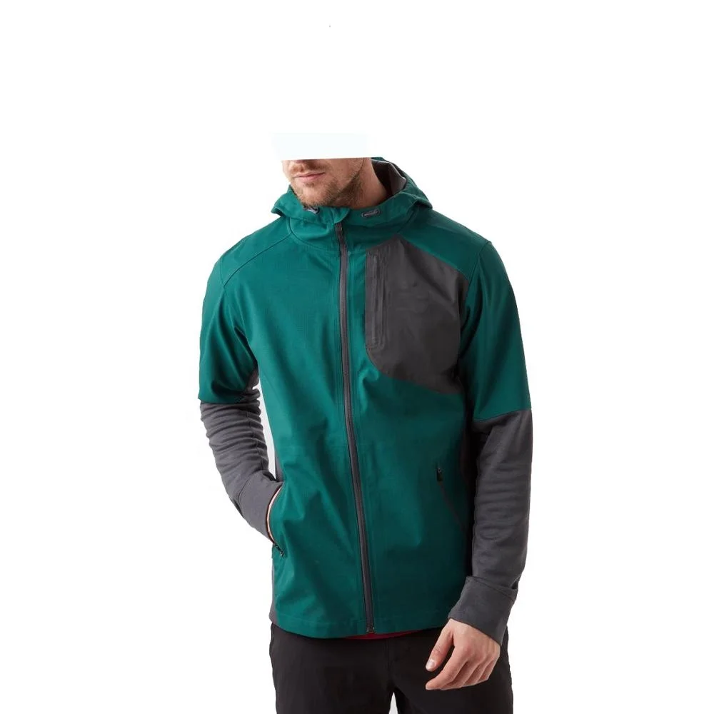 Mens outdoor hiking softshell sport jacket knitted panel ripstop soft shell fabric water repellent and breathable