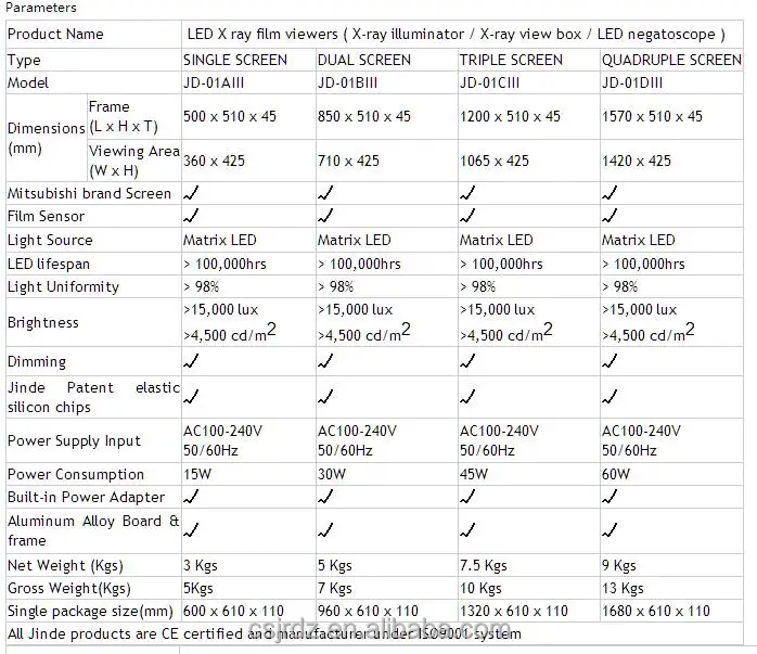 
Jinde JD 01AIII Single bank radiaography led film viewer X ray medical negatoscope film viewer 
