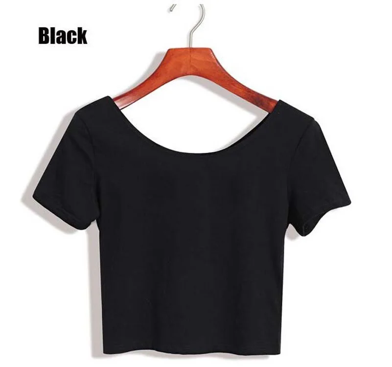 Customized logo woman round collar sexy show belly plain t shirts