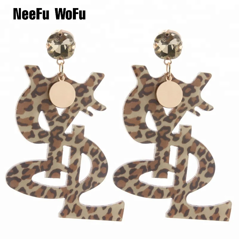 
NeeFu WoFu Drop Leopard print Earrings Letter Earrings Resin Band Big Earring For Woman Large Long Brinco Ear Oorbellen Gift 
