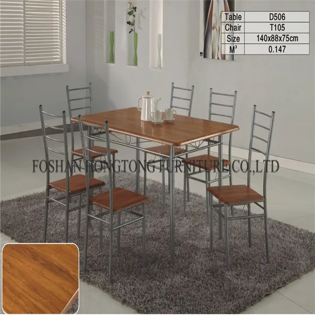 
 Лидер продаж (1 + 6) обеденный стол с металлической рамой и деревянным деревом  