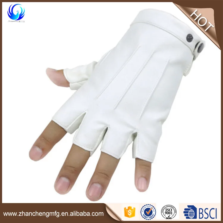 Fingerless Leather Gloves Men Women Half Finger Thin Mittens Black Gold White