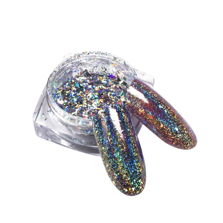 Stock cheap wholesale laser effect nail art glitter dust bulk powder oem chunky acrylic irregular nail glitter